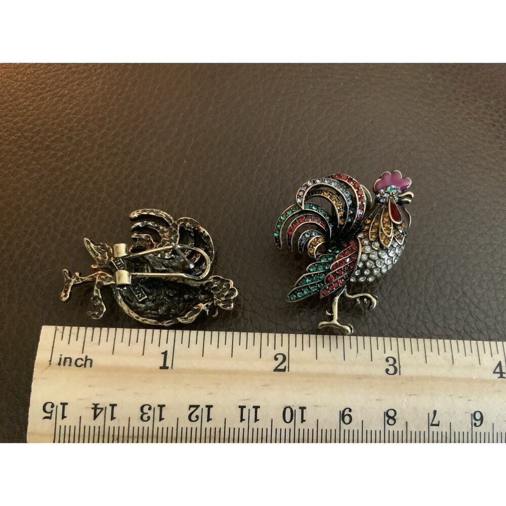 Rooster Bird Earrings VTG Museum Court Art Gold Antique Deco CZ Boho Stud Retro - Picture 6 of 9